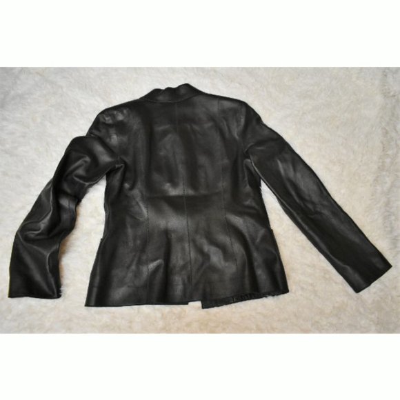 Cole Haan City black lambskin leather jacket coat button up pockets collar - Picture 2 of 6